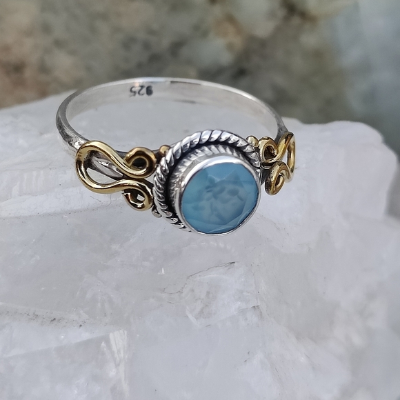 Chalcedony .925 Silver and 14K Ring, 6.5 Natural mined stone! - Picture 6 of 8
